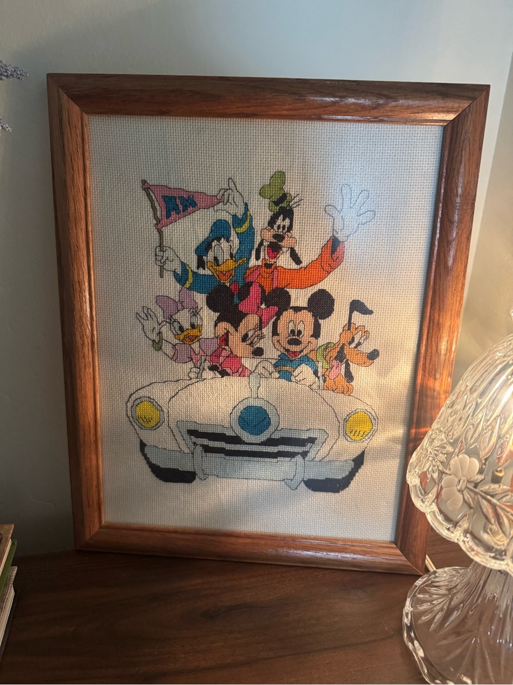 Vintage Disney Characters Framed Cross-Stitch in Multicolor